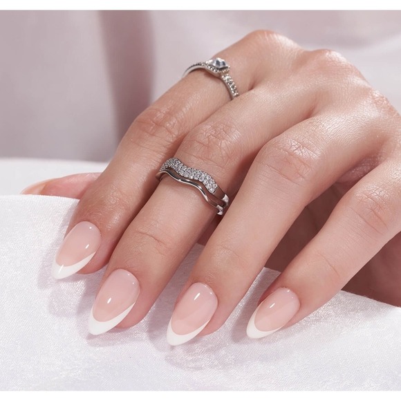 BTArtbox White French Almond Press-On Nails almond shape soft - Picture 2 of 3